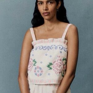 NWT Sezane 'Luciana' Andion embroidered cotton top - size EU 34  US 2